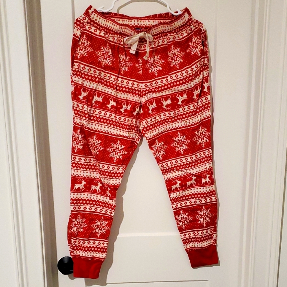 Old Navy PJ 🐧 Lounge Pants Red White Snowflake Patterned Joggers XS Like NEW